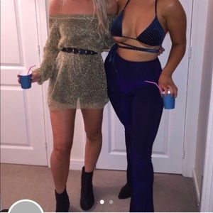 GOLD SEE—THROUGH METALLIC SWEATER DRESS, SZ SMALL